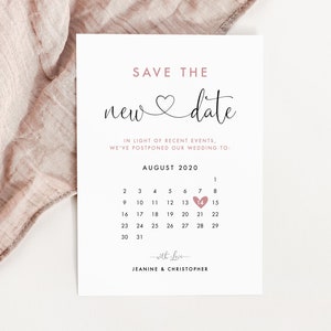 Imprimible Guardar el nuevo anuncio de fecha, nuevo plan mismos votos, cambiar la fecha, tarjeta de aplazamiento de la boda, calendario personalizado, archivo DIGITAL