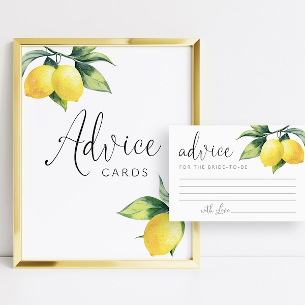 Printable Advice Cards Sign and Advice Card, Lemon Advice Cards, Lemon Bridal Shower Decor, Advice Jar Sign, Advice for the bride, 001