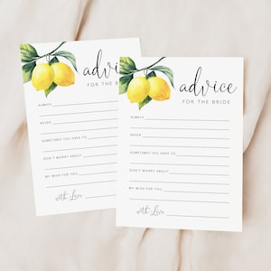 Lemon Advice for the Bride Note Cards, Bridal Advice Cards, Lemon Bridal Shower, Bridal Shower Ideas, Lemon Well Wishes Cards, PRINTED, 001
