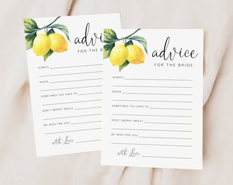 Lemon Advice for the Bride Note Cards, Bridal Advice Cards, Lemon Bridal Shower, Bridal Shower Ideas, Lemon Well Wishes Cards, PRINTED, 001