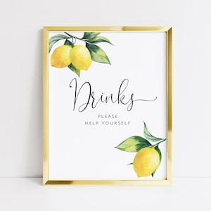 Printable Lemon Drinks Sign Wedding, Bridal Shower Drinks Sign, Wedding Signs, Lemon Wedding Signage, Lemon Bridal Shower, Bar Sign, 001