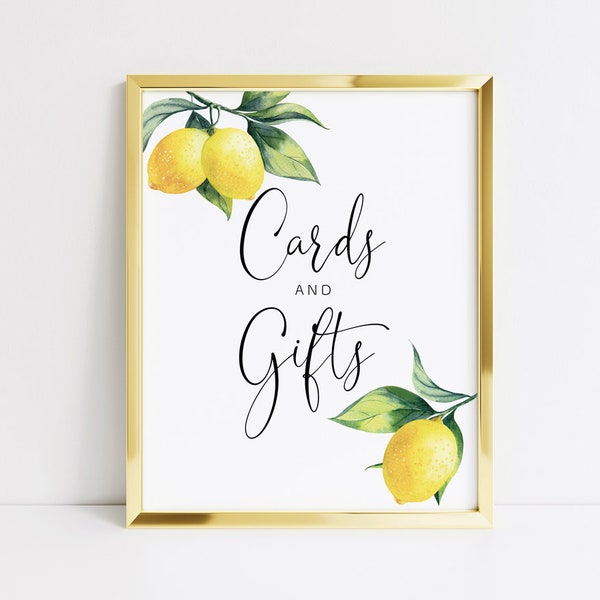 Printable Cards and Gifts Sign Lemon, Gifts Table Sign Lemon, Lemon Bridal Shower Signs, Lemon Wedding Decor, Gifts Sign Bridal Shower, 001