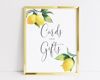 Printable Cards and Gifts Sign Lemon, Gifts Table Sign Lemon, Lemon Bridal Shower Signs, Lemon Wedding Decor, Gifts Sign Bridal Shower, 001