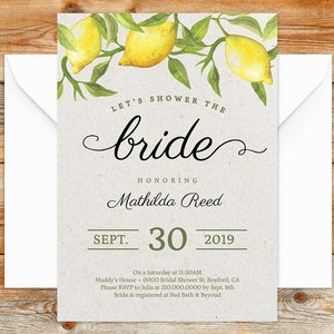 Printable Rustic Lemon Bridal Shower Invitation