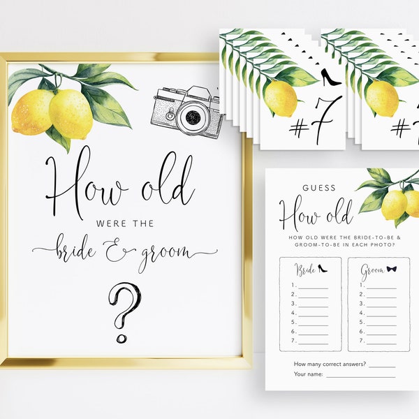 How Old Were the Bride and Groom Game?, Bridal Shower Game, Lemon Shower, Wedding Shower Game, Guess the Age, Photo Game, Sign and Cards 001