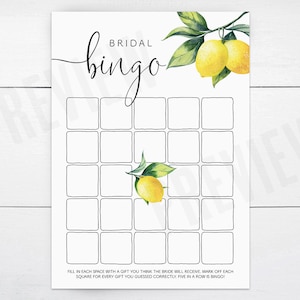 Printable Lemon Bridal Shower Bingo Card, Lemon Decor, Lemon Bridal Shower Games, Bridal Shower Bingo, Citrus, Printable Bingo, 001