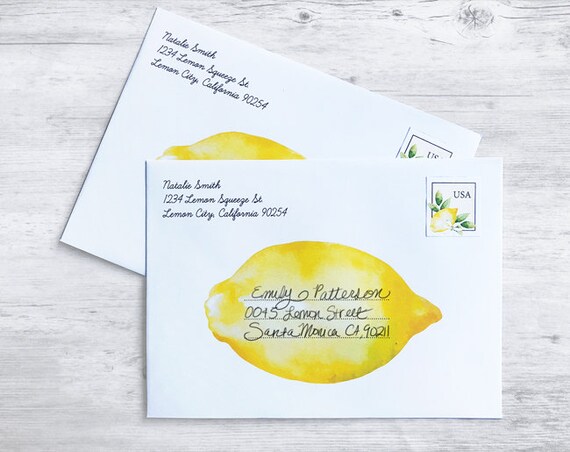Lemon Bridal Shower Invitation Envelopes, Personalized Envelopes, Lemon Party