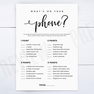 What's In Your Phone Bridal Shower Game, Bridal Shower Games Printable, Printable Bridal Shower Games, What's on Your Phone, Bridal Games