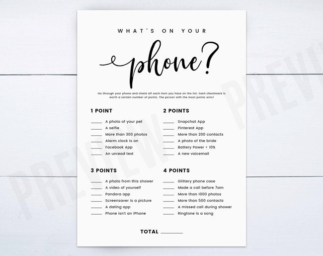What's in Your Phone Bridal Shower Game Bridal Shower Etsy