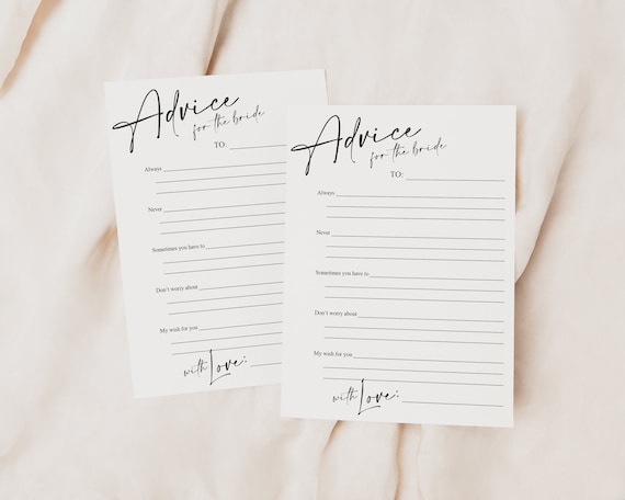 Printable 'advice for the Bride-to-be' Cards Bridal | Etsy