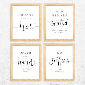 Funny Bathroom Sign - Set of 4 (UNFRAMED), Bathroom Wall Decor, Bathroom Wall Art, Bathroom Decor, Bathroom Print, Funny Bathroom Art