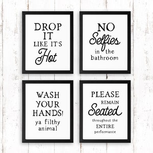 Funny Bathroom Signs- Set of 4 Prints (UNFRAMED), Bathroom Wall Decor, Bathroom Wall Art, Bathroom Decor, Bathroom Print, Funny Bathroom Art