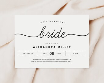 Printable Bridal Shower Invitation, Simple Modern, Minimal, Bridal Shower Invite