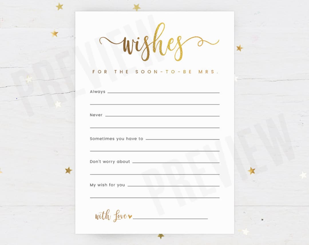 Printable Wishes for the Bride Note Card, Advice for the Bride Note ...
