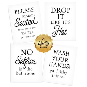 Funny Bathroom Signs- Set of 4 Prints (UNFRAMED), Bathroom Wall Decor, Bathroom Wall Art, Bathroom Decor, Bathroom Print, Funny Bathroom Art image 2