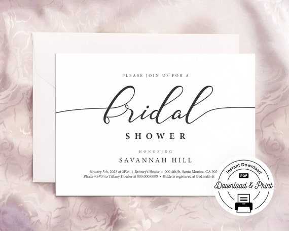 Printable Bridal Shower Invitation Simple Bridal Shower | Etsy