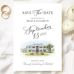 Watercolor Venue Illustration Save The Date PRINTED, Save The Date Announcement with Venue Illustration