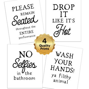 Funny Bathroom Signs Set of 4 Prints UNFRAMED Bathroom - Etsy