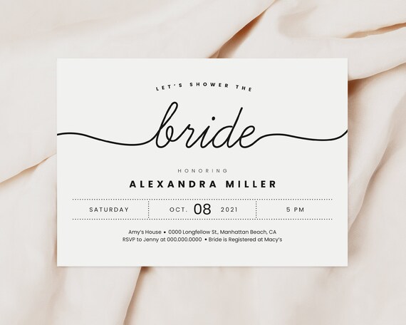PRINTED Bridal Shower Invitation - Simple Modern, Printed Bridal Shower Invite, Printed Invitation, Print Invitation