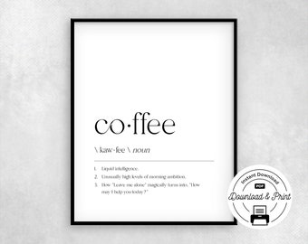 Printable Coffee Definition Funny, Coffee Quote Funny, Funny Kitchen Sign, Coffee Sign Gift, Coffee Lover Gift, Coffee Bar Sign, Wall Art