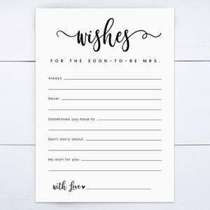 Souhaits imprimables pour la future mariée, jeux de douche nuptiale, cartes de conseils de douche nuptiale, cartes de notes de conseils de douche nuptiale, future mariée