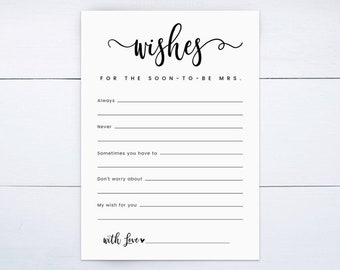 Printable Wishes for the Bride to Be, Bridal Shower Games, Bridal Shower Advice Cards, Bridal Shower Advice Notecards, Bride-to-be