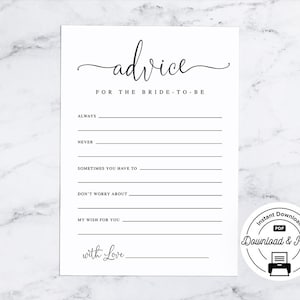 Druckbare 'Advice for the Bride-to-Be' Karten, Brautparty Spiele, Brautparty Advice Karten, Brautparty Advice Notecards, Braut-zu-sein