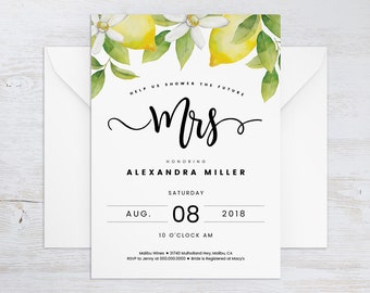 Printable Lemon Bridal Shower Invitation, Bridal Shower Invitation Lemon, Bridal Shower Invites Lemon, Lemon Bridal Shower Invites