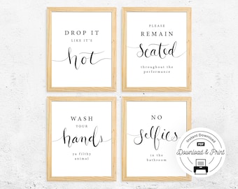 Funny Bathroom Signs (Set of 4) - INSTANT DOWNLOAD, Funny Quotes and Sayings, Bathroom Wall Decor, Funny Wall Art Printable, Bathroom Saying
