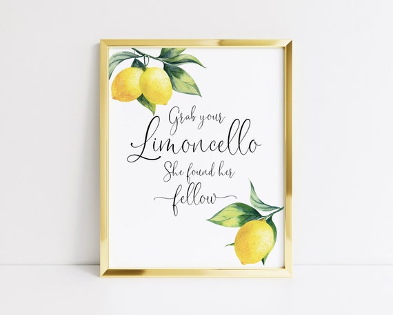 Printable Lemon Limoncello Bridal Shower Table Sign, Bridal Shower "Grab Your Limoncello" Drinks Sign, Limoncello Bar Sign, Bar Signage, 001