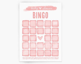 Printable Baby Shower Bingo Girl, Baby Shower Bingo Pink, Baby Shower Bingo Printable, Pink Baby Shower Decorations, Pink Baby Shower Games