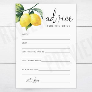 Printable Lemon Advice Cards for the Bride, Lemon Bridal Shower Well Wishes Cards , 001 - INSTANT DOWNLOAD