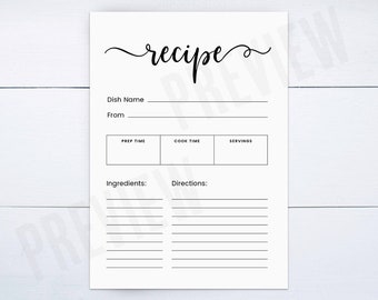 Printable Recipe Card, Bridal Shower Recipe Cards, Recipe Card Bridal Shower, Bridal Shower Games, Printable Recipe Note Card, Bridal