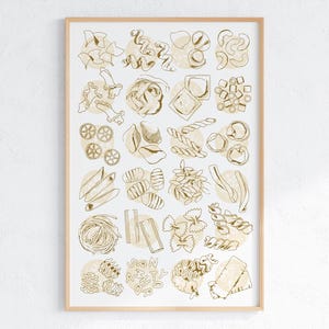 Pasta Types Line Illustrations Wall Print, Types of Pasta Poster, Minimalist Pasta Art Print, 12x18 Inches