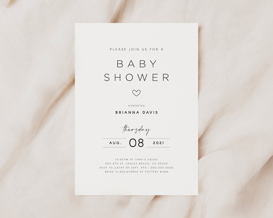 Printable Baby Shower Invitation Simple, Baby Shower Invitation Minimal ...