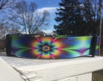 Tie dye flower dog collar martingale or buckle