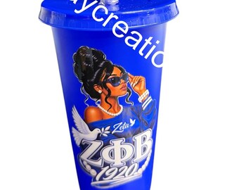 NIEUW - Zeta Phi Beta koningsblauwe beker van 700 ml met rietje