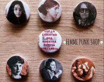 Pins women writers and artists - chaps - buttons - 38 mm - Beauvoir - Kahlo - Forts - Woolf - Plath - Millett -Firestone