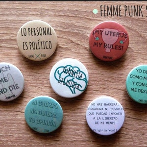 Pack of badges with feminist phrases feminist slogans image 1