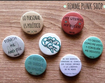 Pack of badges with feminist phrases - feminist slogans