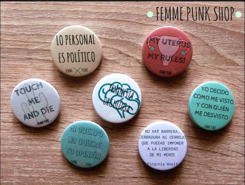 Pack of badges with feminist phrases feminist slogans image 1