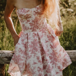 TOILE DE JOUY jurk, katoenen korsetjurk voor dames, vintage stijl jurk, mouwloze jurk geplooide rok
