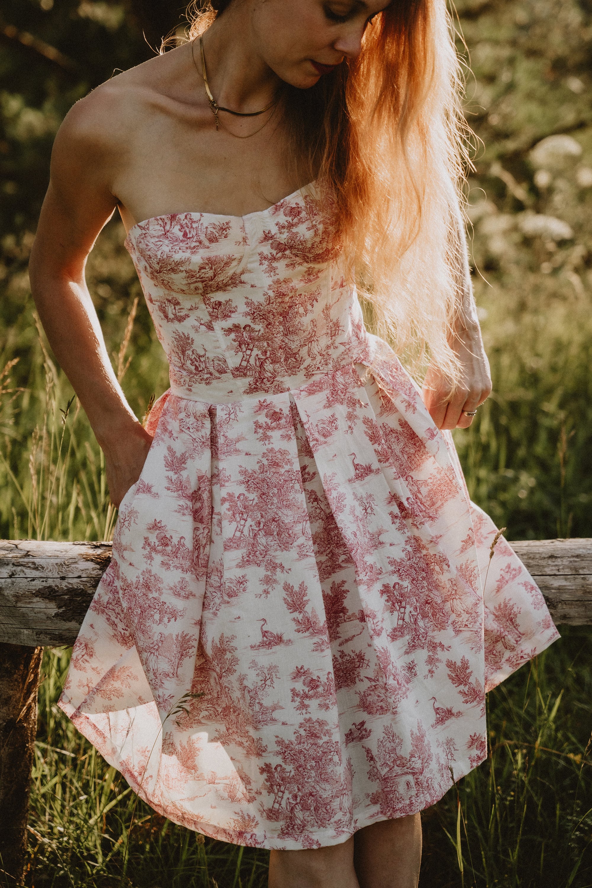 TOILE DE JOUY Dress, Cotton Corset Dress for Women, Vintage Style Dress, Sleeveless Dress Pleated Skirt