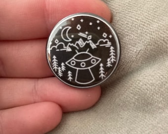 UFO line art pinback button