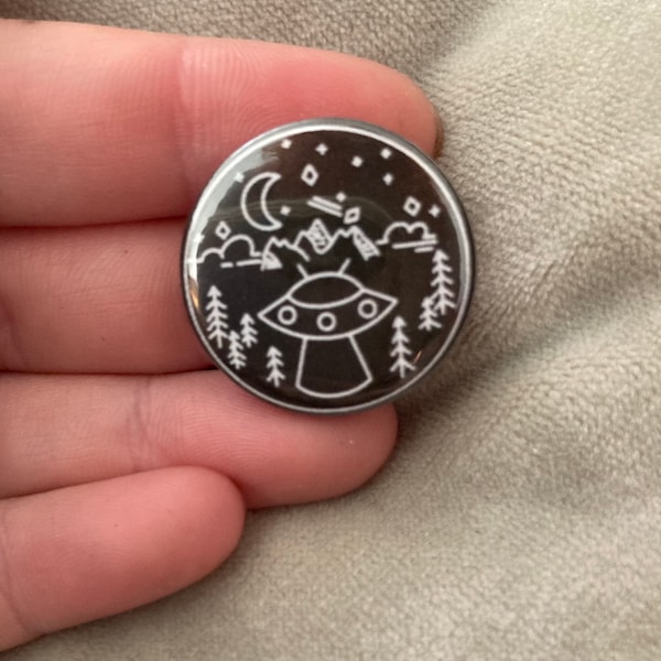 UFO line art pinback button