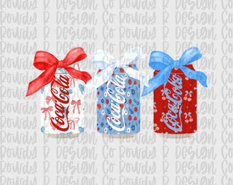 Lazos de refresco Coca Cola del 4 de julio, rojo, blanco y azul PNG (archivo digital)