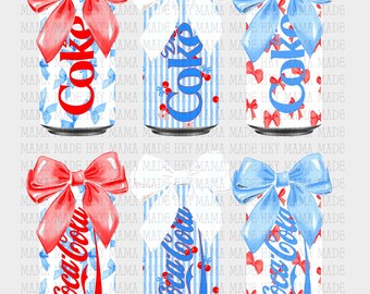 Coca-Cola 4. Juli Getränkedosen PNG, Rot Weiß Blau Bögen (Digitaler Download)