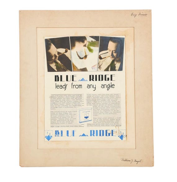blue ridge tobacco Vintage Advertising Proof on Paper for Blue Ridge Tobacco (circa.  1930's-1940's)