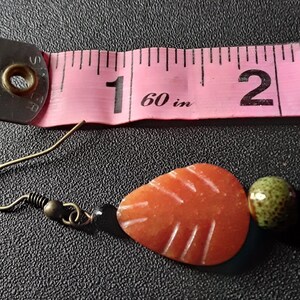 Antiqued Brass French hook Earrings with Orange marble Arrowhead and marbled Jade Beads