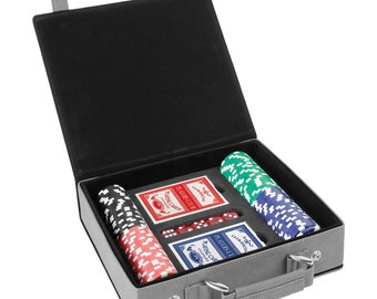 Personalized Engraved Gray 100 Chip Poker Set, Poker Cards, Poker Chips, Poker Gift, Cards and Dice, Wedding Gift, Groomsman Gift